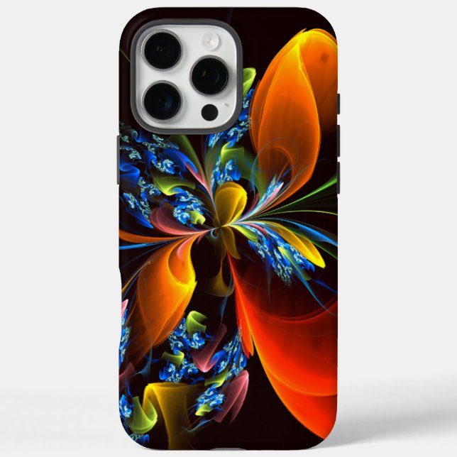 Funda iPhone 16 Pro Max Naranja azul Floral Moderno Resumen Patrón de arte (Reverso)