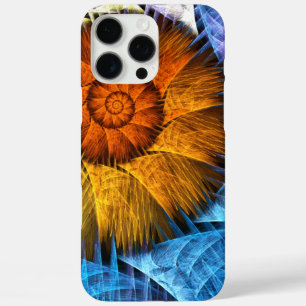 Funda iPhone 16 Pro Max Naranja floral Azul amarillo abstracto arte