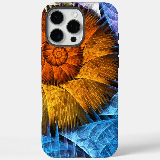 Funda iPhone 16 Pro Max Naranja floral Azul amarillo abstracto arte (Reverso)