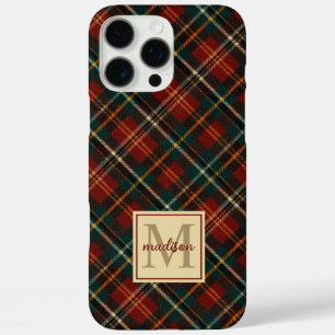 Funda iPhone 16 Pro Max Navidades clásicos Red Tartan Plaid Monograma Nomb