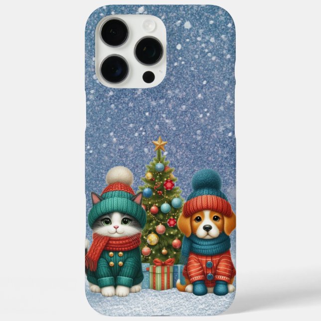 Funda iPhone 16 Pro Max Navidades de cachorro y gatito (Reverso )