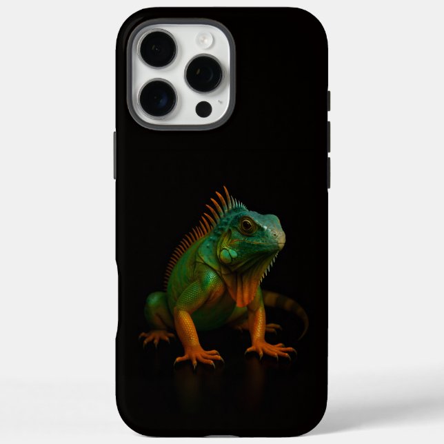 Funda iPhone 16 Pro Max Negro 4 Luxe iPhone 16 Pro Max, Iguana Verde (Reverso)
