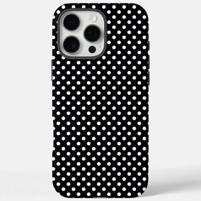 Funda iPhone 16 Pro Max Negro con lunares blancos (Reverso)