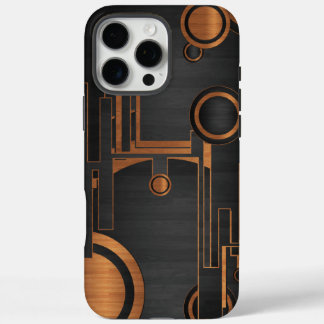 Funda iPhone 16 Pro Max negro metalizado con círculos de madera