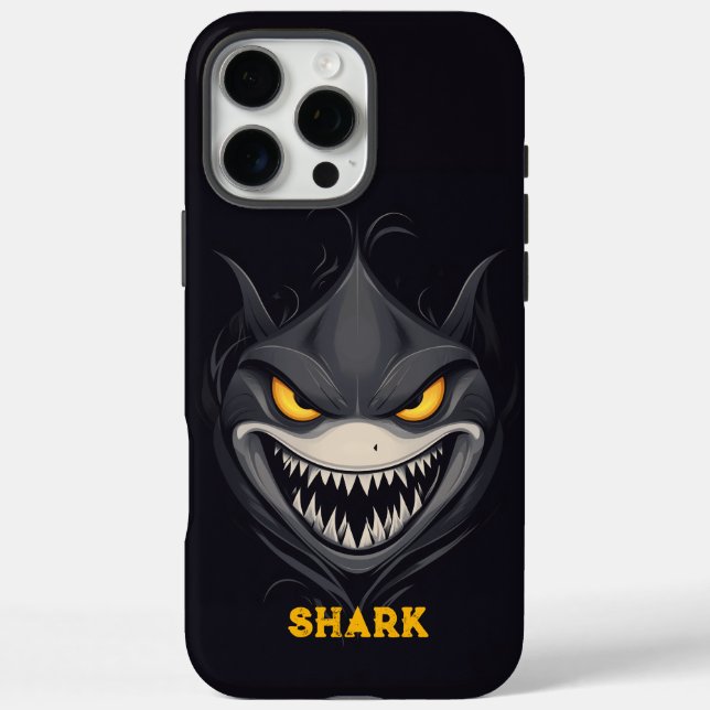 Funda iPhone 16 Pro Max Negro tiburón enojado (Reverso)