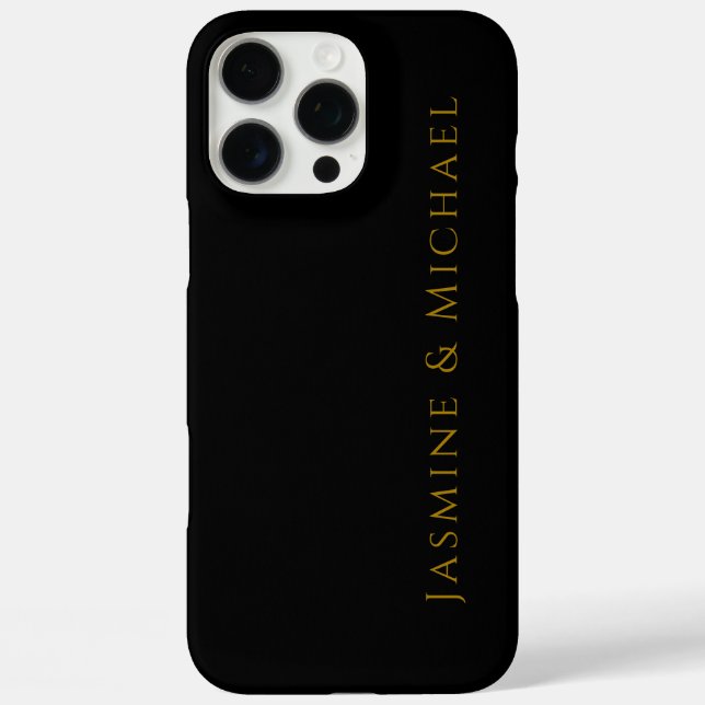 Funda iPhone 16 Pro Max Negro y dorado minimalista nombre propio lindo (Reverso )