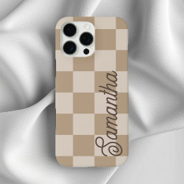 Funda iPhone 16 Pro Max Nombre de Escritura en Cuadros Beige Taupe
