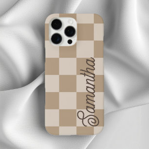 Funda iPhone 16 Pro Max Nombre de Escritura en Cuadros Beige Taupe