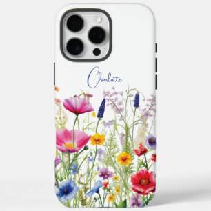 Funda iPhone 16 Pro Max Nombre de flor silvestre colorida Jardín floral