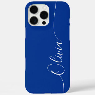 Funda iPhone 16 Pro Max Nombre de letra de caligrafía elegante blanco azul
