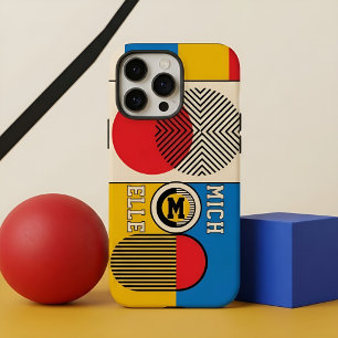 Funda iPhone 16 Pro Max Nombre de monograma personalizado geométrico retro