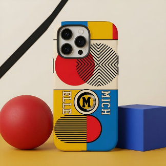 Funda iPhone 16 Pro Max Nombre de monograma personalizado geométrico retro
