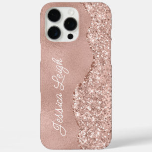 Funda iPhone 16 Pro Max Nombre del monograma del Purpurina de oro Rosa
