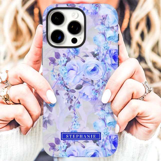 Funda iPhone 16 Pro Max Nombre floral romántico azul y lavanda (Subido por el creador)