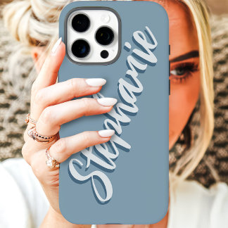 Funda iPhone 16 Pro Max Nombre minimalista moderno en azul polvoriento en 