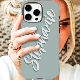 Funda iPhone 16 Pro Max Nombre minimalista moderno en polvo de salvia en g