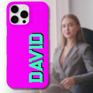 Funda iPhone 16 Pro Max Nombre moderno negro 3D Teal Magenta Neon divert