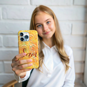 Funda iPhone 16 Pro Max Nombre   Naranja Grunge Patrón de Círculo Artístic