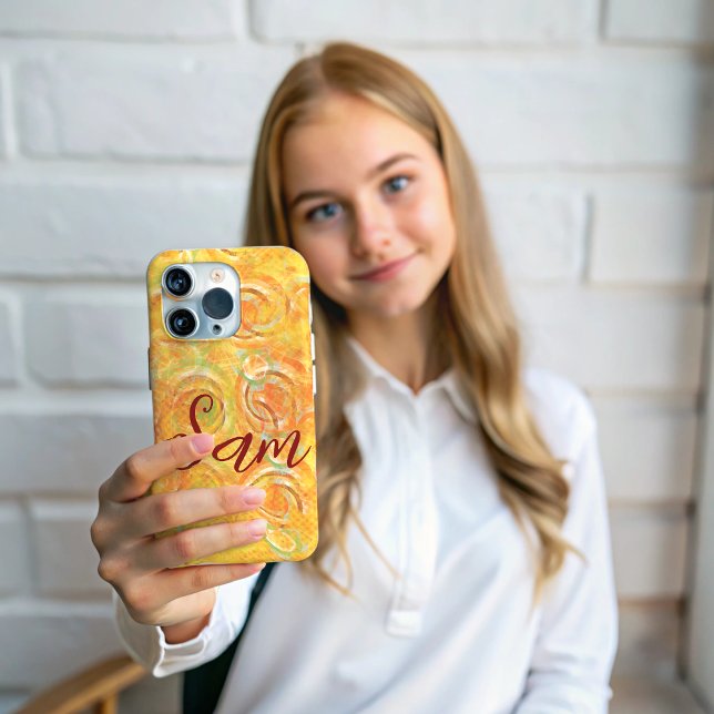 Funda iPhone 16 Pro Max Nombre | Naranja Grunge Patrón de Círculo Artístic (Subido por el creador)