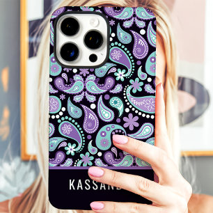 Funda iPhone 16 Pro Max Nombre personalizado con estampado de cachemira pú