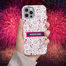 Funda iPhone 16 Pro Max Nombre personalizado del patrón de fuegos artifici