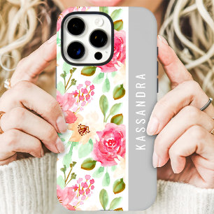 Funda iPhone 16 Pro Max Nombre personalizado floral botánico acuarela rosa