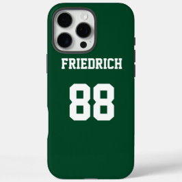 Funda iPhone 16 Pro Max Número de nombre de Jersey blanco verde forestal