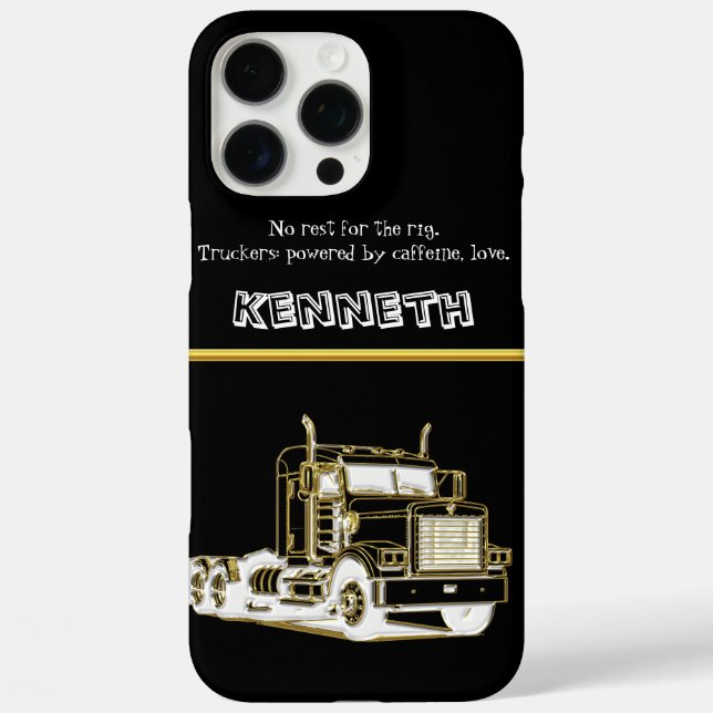 Funda iPhone 16 Pro Max Obra de arte moderna de semicamiones de oro (Reverso )