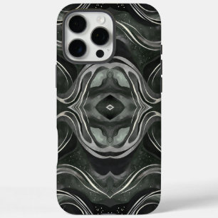 Funda iPhone 16 Pro Max Obsidian Echo Flujo simétrico de mármol oscuro