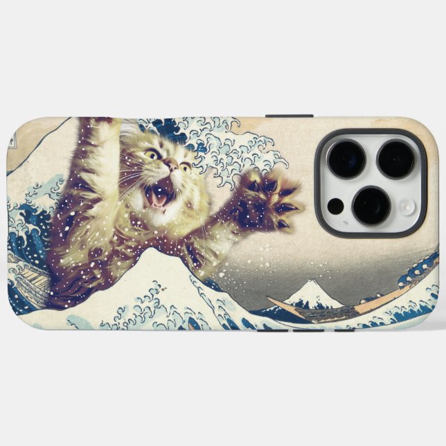Funda iPhone 16 Pro Max Ola de Gato Gigante - La gran ola de Kanagawa (Reverso (Horizontal))