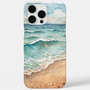 Funda iPhone 16 Pro Max Olas de playa serenas en acuarela - Vibraciones de