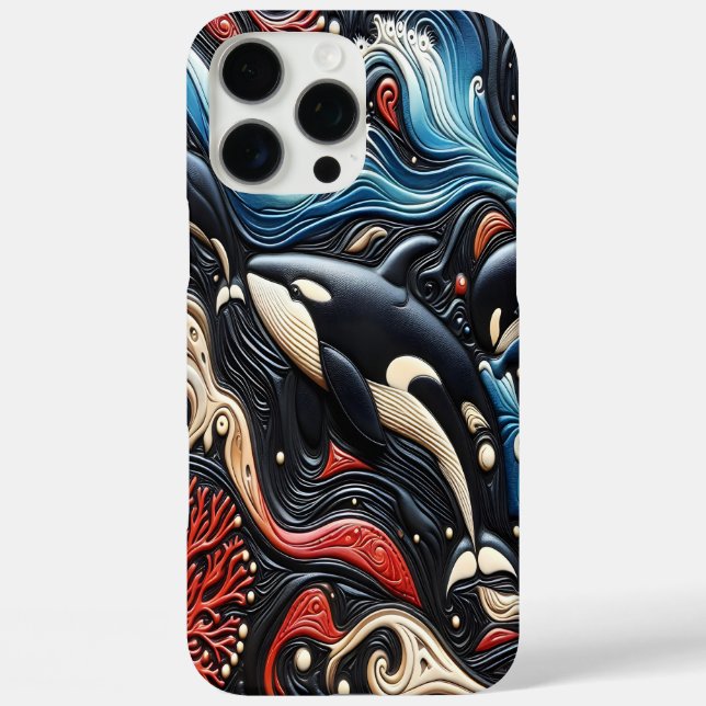 Funda iPhone 16 Pro Max Olas dinámicas: ballenas en armonía (Reverso )