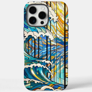 Funda iPhone 16 Pro Max Olas y solares rayas de vidrio manchado