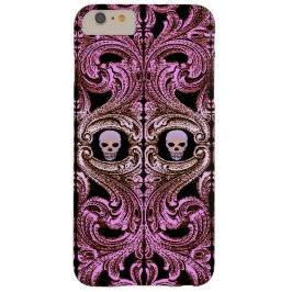 Funda iPhone 16 Pro Max Ornamento rosa gótico con cráneo