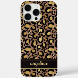Funda iPhone 16 Pro Max Oro Laminado Sobre Estampado De Leopardo Marrón Mo