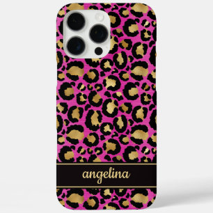 Funda iPhone 16 Pro Max Oro Laminado Sobre Estampado De Leopardo Rosa Cali