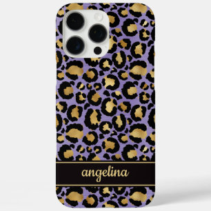 Funda iPhone 16 Pro Max Oro Laminado Sobre Monograma Impreso De Leopardo M