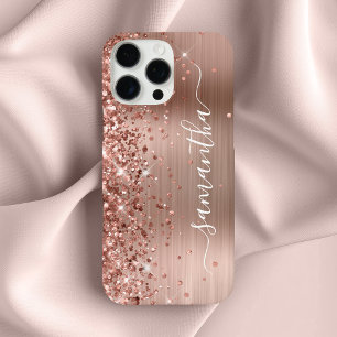 Funda iPhone 16 Pro Max Oro Rosa Brillante Glittery Firma Femenina