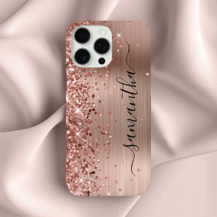 Funda iPhone 16 Pro Max Oro Rosa Brillante Glittery Firma Femenina