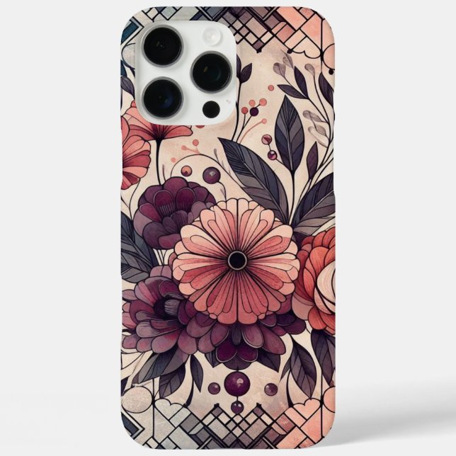 Funda iPhone 16 Pro Max Oscuro Romance Borgoña Art Deco Verano Floral (Reverso )
