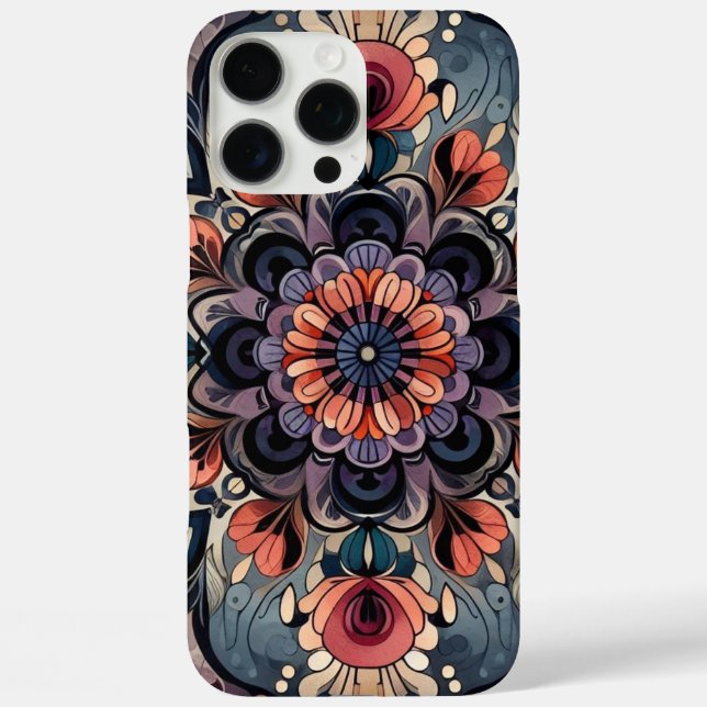 Funda iPhone 16 Pro Max Oscuro Romance Borgoña Art Deco Verano Floral (Reverso )