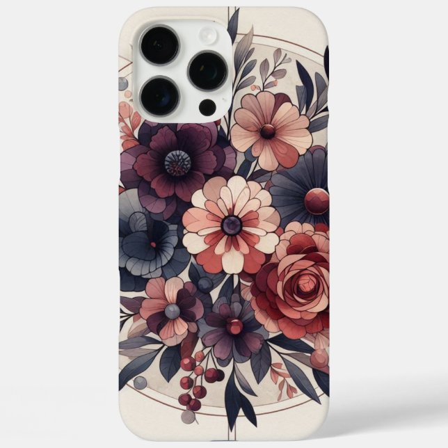 Funda iPhone 16 Pro Max Oscuro Romance Borgoña Art Deco Verano Floral (Reverso )
