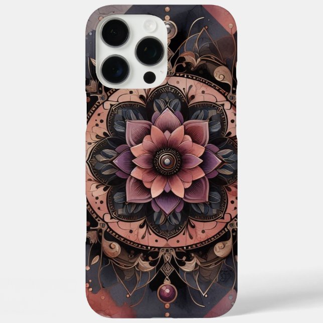Funda iPhone 16 Pro Max Oscuro Romance Borgoña Art Deco Verano Floral (Reverso )