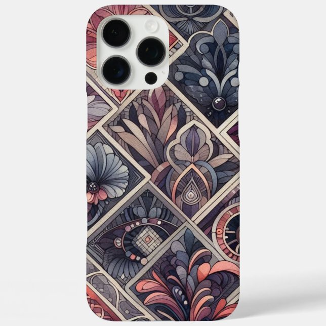 Funda iPhone 16 Pro Max Oscuro Romance Borgoña Art Deco Verano Floral (Reverso )