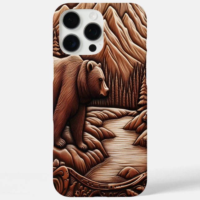 Funda iPhone 16 Pro Max Oso inspirado en el cuero en la naturaleza (Reverso )