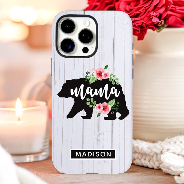 Funda iPhone 16 Pro Max Oso Mamá Floral Madera Rústica (Subido por el creador)