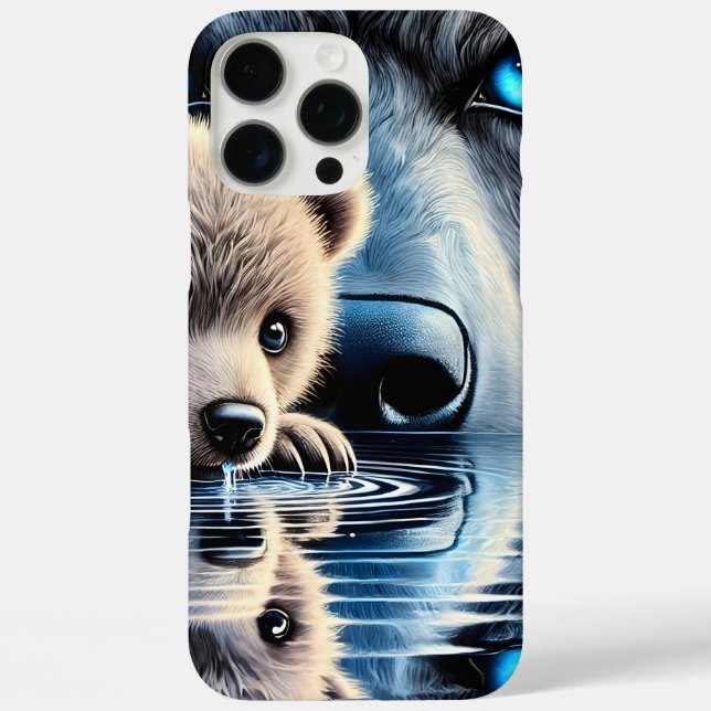 Funda iPhone 16 Pro Max Oso tranquilo y silueta de oso místico (Reverso )