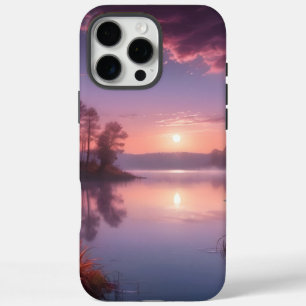 Funda iPhone 16 Pro Max Paisaje del Lago Púrpura del Sol Tres