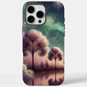 Funda iPhone 16 Pro Max Paisaje onírico de árboles arremolinados y reflejo