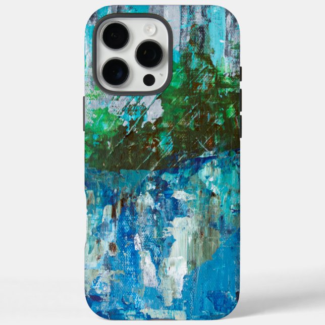 Funda iPhone 16 Pro Max Paisaje texturizado abstracto azul y verde (Reverso)